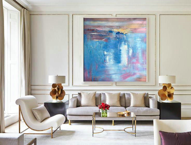 Original Abstract Painting Extra Large Canvas Art,Oversized Contemporary Art,Big Canvas Painting,Blue,White,Pink,Purple.etc